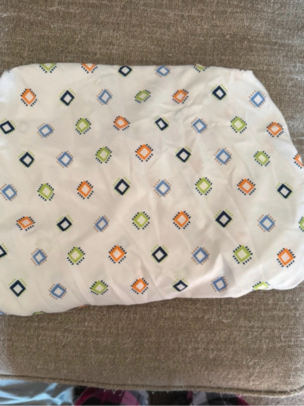 White Geometric Print Fitted Sheet with Blue, Green & Orange Accents